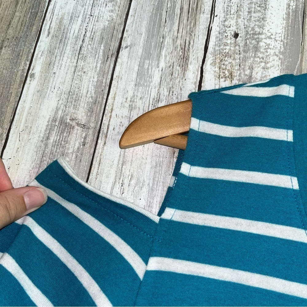 Lane Bryant Blue Stripe Open Shoulder Blouse - Picture 3 of 6
